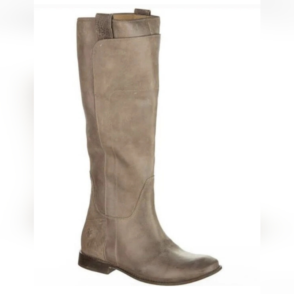 Frye Paige Taupe Tall Leather Riding Boots, Size 8.5